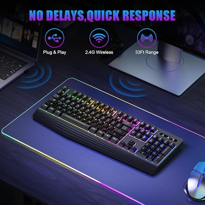 Wireless Gaming Keyboard, RGB & Single-Color Backlit, Full-Size Waterproof - Image 4