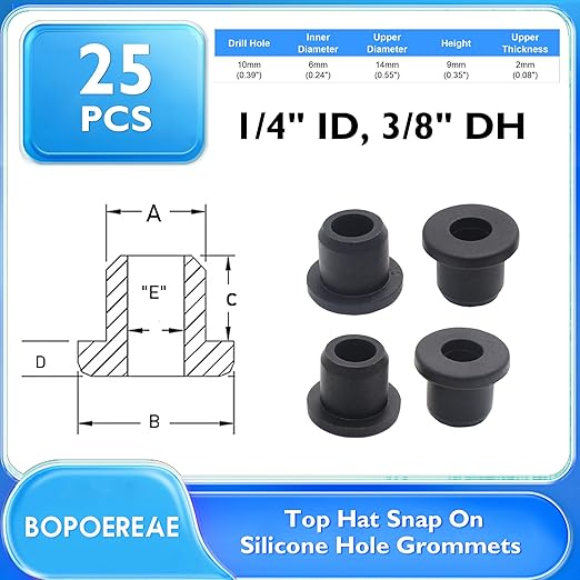 25 Pcs 3/8" Drill Hole, 1/4" ID Silicone Rubber Grommets - Image 9
