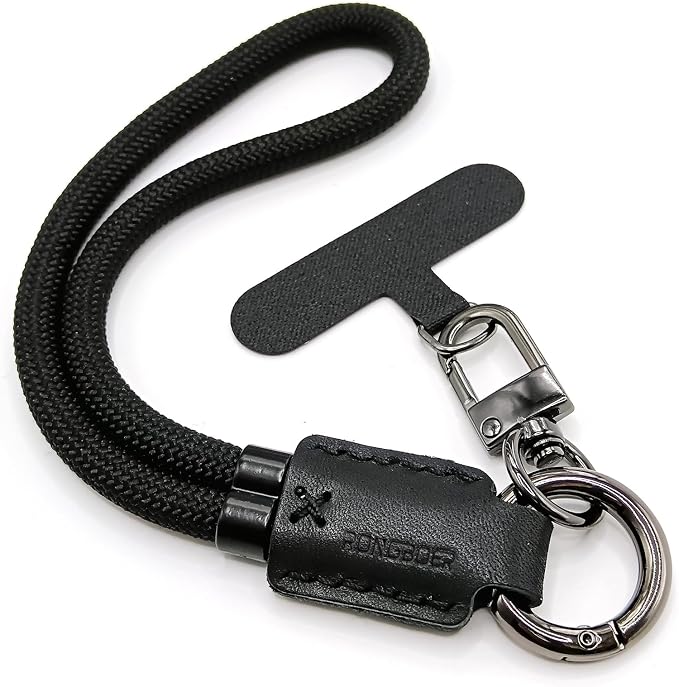Handmade Cowhide Leather Phone Wrist Strap, Universal Adjustable Key Lanyard by Rongboer