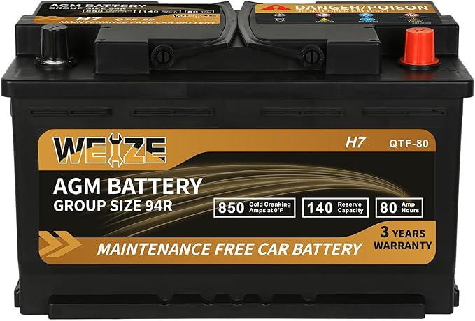 Weize Platinum AGM Battery BCI Group 94R - 12v 80ah H7 Size 94R Automotive by WEIZE