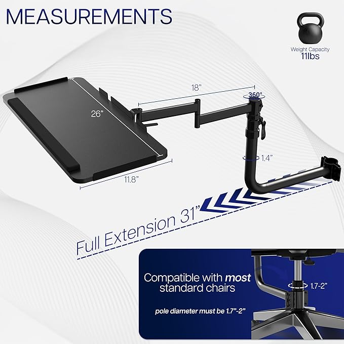 VIVO Office Chair Mounted 26 x 12 Inch Keyboard and Mouse Tray, Ergonomic Tilt - Image 3