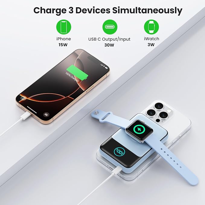 Magnetic Portable Charger for iPhone, 3-in-1 10800mAh Qi2 15W Wireless Power - Image 6