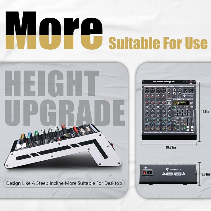 6 Channel Audio Mixer Sound Board Console System 99 DSP DJ Mixer 48V Phantom - Image 2