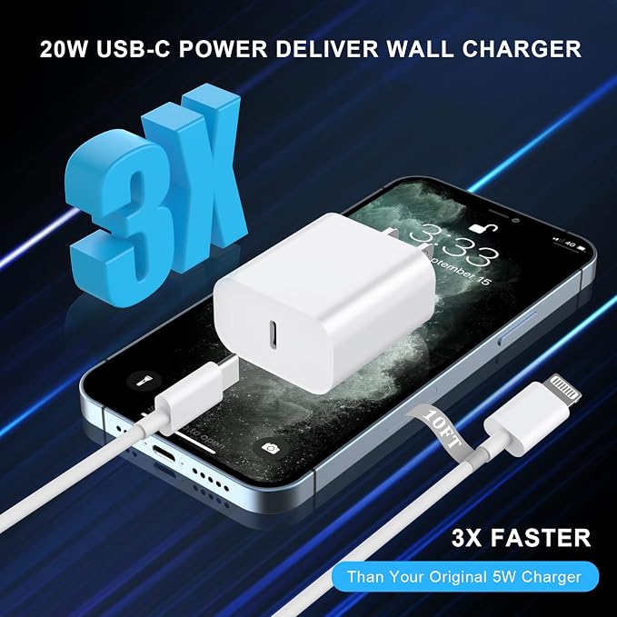 Matsusho iPhone Charger Fast Charging 10 FT, 2 Pack 20W USB C Wall Charger Block - Image 3