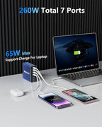 Aluminum Alloy USB C Charger 260W GaN Fast USB C Charging Station 7 Ports 65W - Image 2