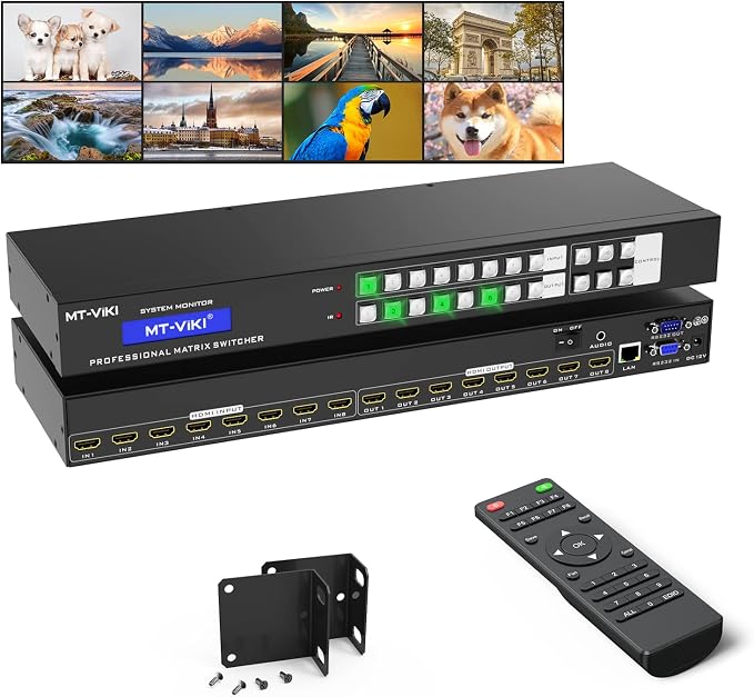 MT-VIKI 4K HDMI Matrix Switch 8X8 w/Web GUI & 3.5mm Stereo Audio w/IR Remote by MT-VIKI