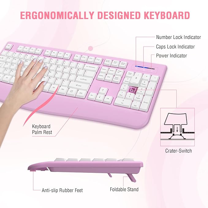 Wireless Keyboard and Mouse Combo, EDJO 2.4G Full-Sized Ergonomic Computer - Image 3