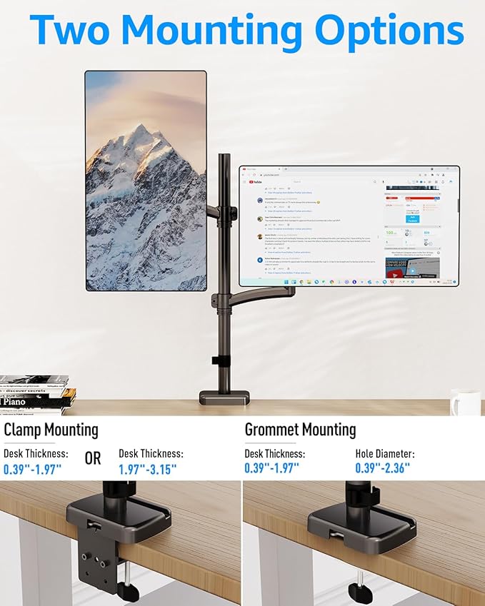 MOUNTUP Vertical Dual Monitor Mount Holds 4.4-17.6lbs, Dual Monitor Stand - Image 6