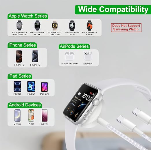 Upgraded 3 in 2 USB C Cable for Apple Watch Charger Travel USBC Multi Fast - Image 7