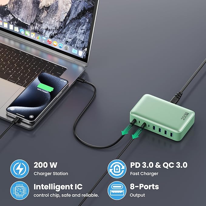 USB C Charger 200W USB C Charger Block, Upgraded GaN III 8-Port Fast Charging - Image 6
