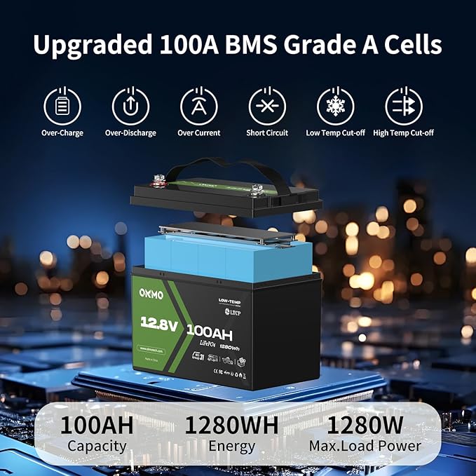 12V 100Ah LiFePO4 Lithium Battery, Group 31, Built-in 100A BMS, Low-Temp - Image 2