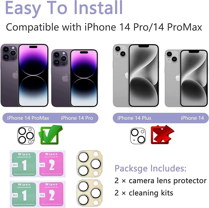 2 Pack Camera Lens Protector for iPhone 14 Pro/iPhone 14 Pro Max, AR Tempered - Image 2