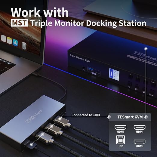 TESmart USB 3.0 HDMI KVM Switch 3 Monitors 4 Computers 4K@60Hz, Audio&Microphone - Image 6