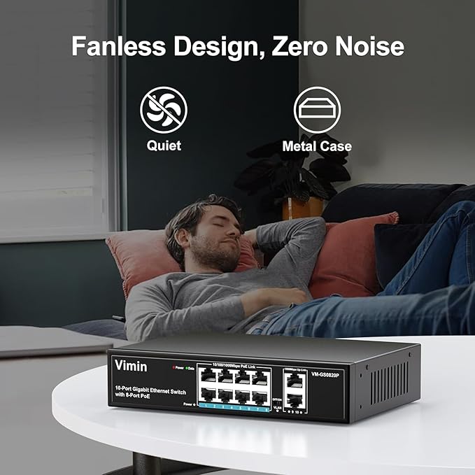 8 Port Gigabit PoE Switch with 2 Uplink Gigabit Ports, VIMIN 10 Port Unmanaged - Image 8