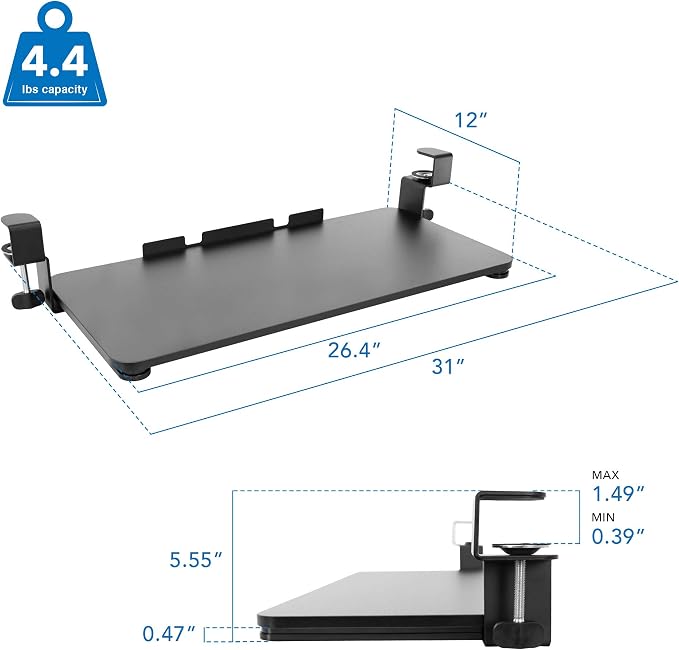 Mount-It! Under-Desk Keyboard Tray, Slide-Out Clamp-On Keyboard and Mouse Drawer - Image 3