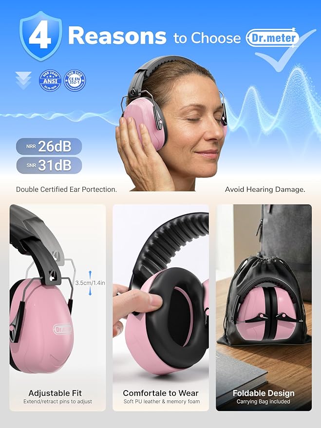 Dr.meter Noise Reduction Ear Muffs, Ear Protection Noise Cancelling Headphones - Image 4