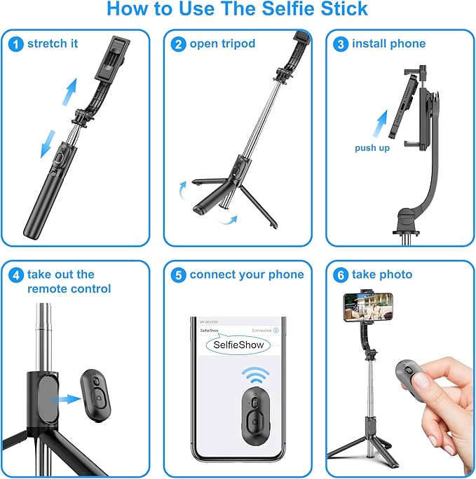 SelfieShow Selfie Stick, Extendable Selfie Stick Tripod - Image 6