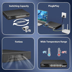 YuanLey 18 Port 2.5G PoE Switch Unmanaged, 16 x 2.5G Base-T PoE Ports, 2 x 10G - Image 6