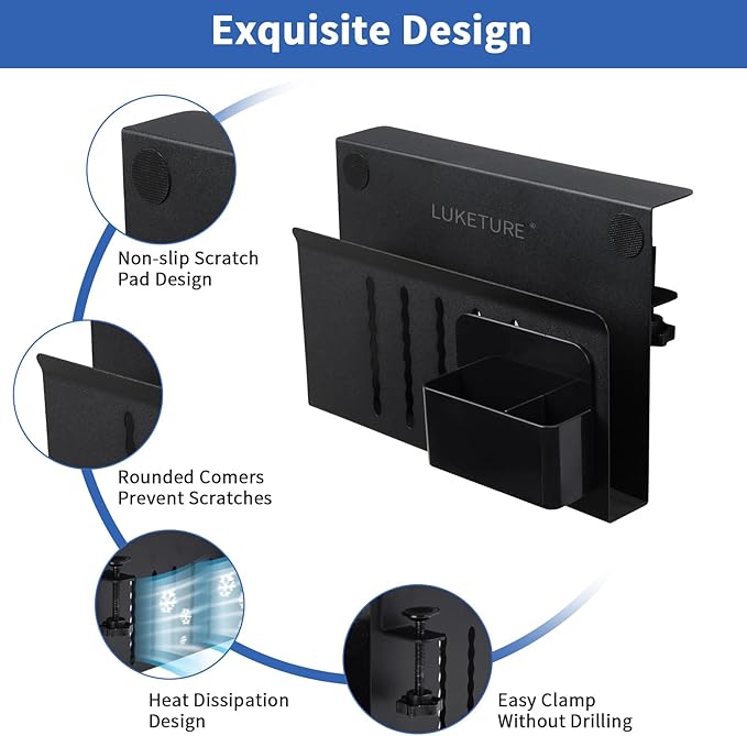 LUKETURE Laptop Holder, Steel Desk Side Storage, No Drill Standing Desk - Image 5