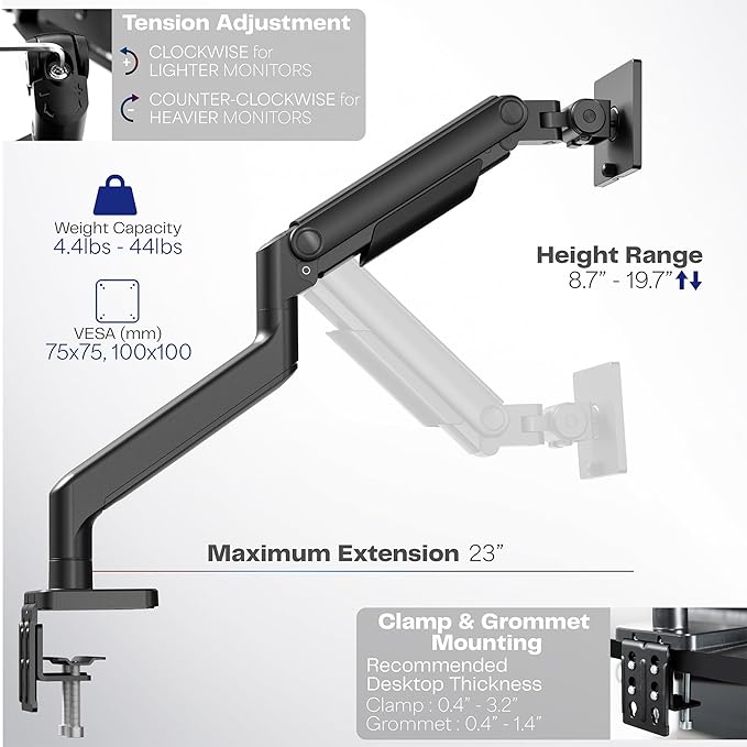 VIVO Heavy Duty Aluminum Ultrawide Monitor Tension Arm - Image 4