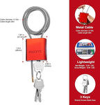 Cable Lock with 3 Keys | L 3.28ft, D 1/6in Adjustable Steel Cable Padlock | - Image 2