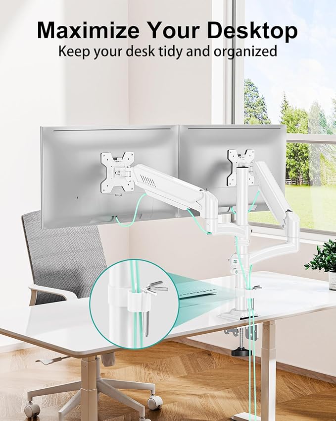 Dual Monitor Stand for Desk, Taller Monitor Arms for 2 Screens up to 32 inch - Image 6