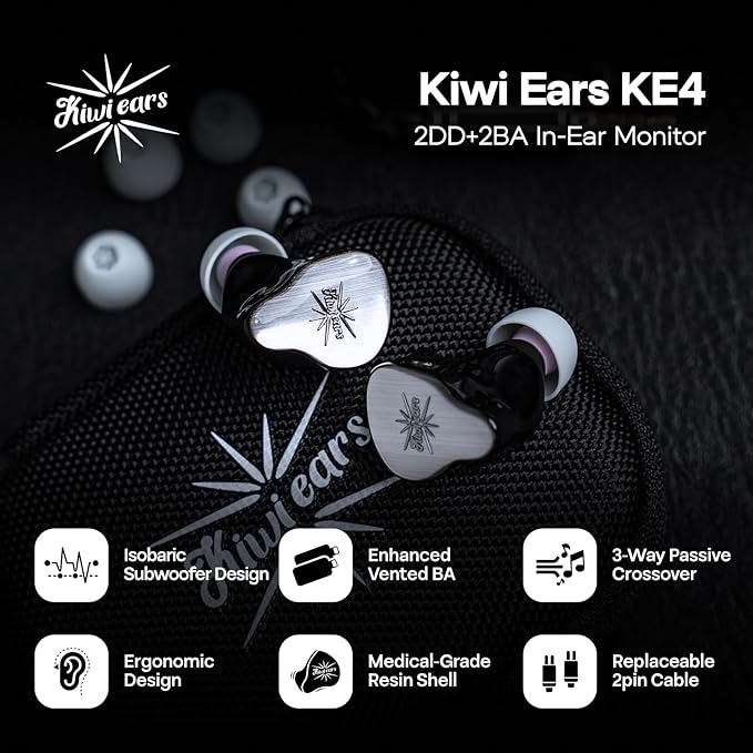 Linsoul Kiwi Ears KE4 in Ear Monitor, 2DD+2BA Hybrid Earphone, Gaming Earbuds - Image 3