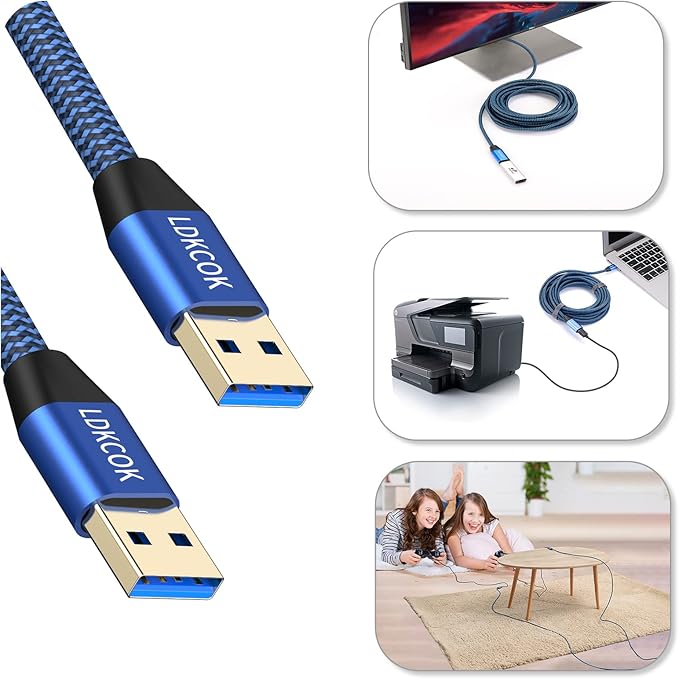 USB to USB Cable 20FT, Durable Braidedfor USB 3.0 Male to Male Type A to Type A - Image 3