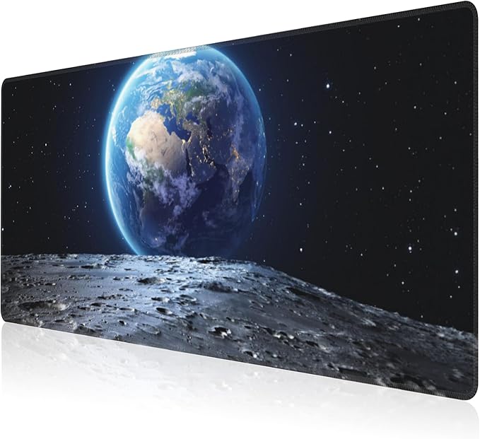 Mouse Pad, Large View of Earth from The Moon Surface Desk Mat, Extended by NIYLYNSYN