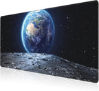 Mouse Pad, Large View of Earth from The Moon Surface Desk Mat, Extended by NIYLYNSYN