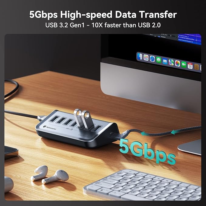 Yottamaster 7 Port USB 3.0 Hub, Data USB Hub Splitter - Image 2