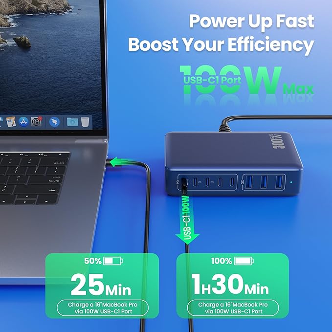 USB C Charger 300W USB C Charger Block 8-Ports GaN IV Fast Charging Station - Image 5