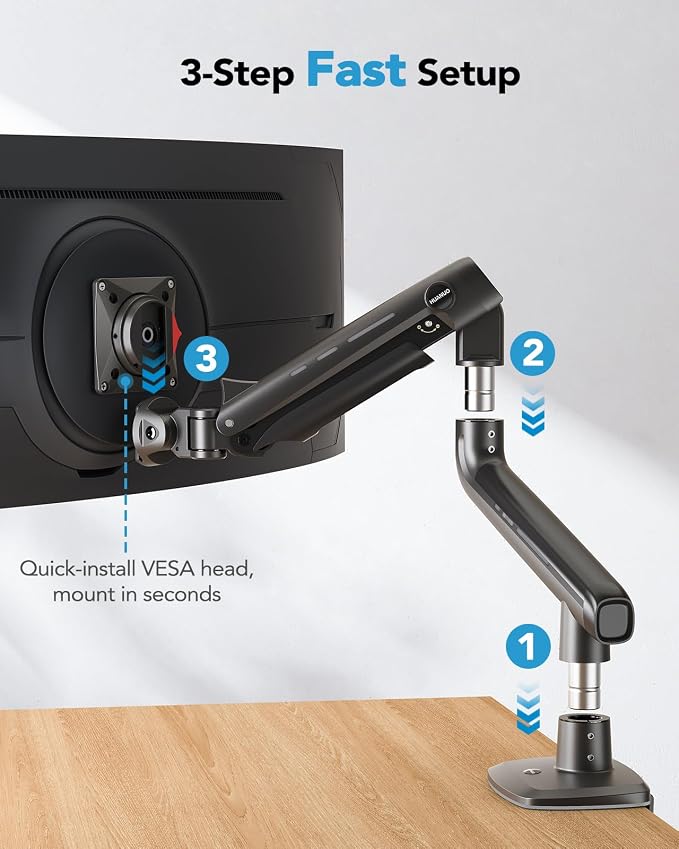 HUANUO Heavy Duty Monitor Arm for Ultrawide Screens up to 49", Holds 40 lbs - Image 6