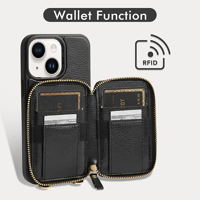 ZVE for iPhone 15 Wallet Case, Card Holder Crossbody Phone Purse for Women - Image 2