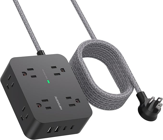 Power Strip Surge Protector 10 Ft Cord, HANYCONY Extension Cord Flat Plug by HANYCONY