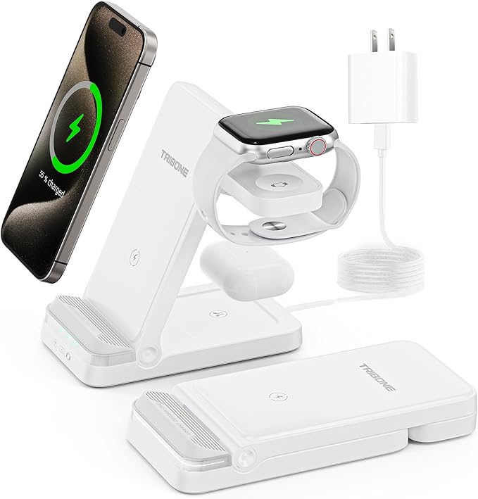 Wireless Charger, Tribone 3 in 1 Foldable Fast Charger by TRIBONE