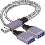 2025 Upgraded, USB Splitter 1 in 2 Out Cable, Double USB Port Extender Power by ROEKO