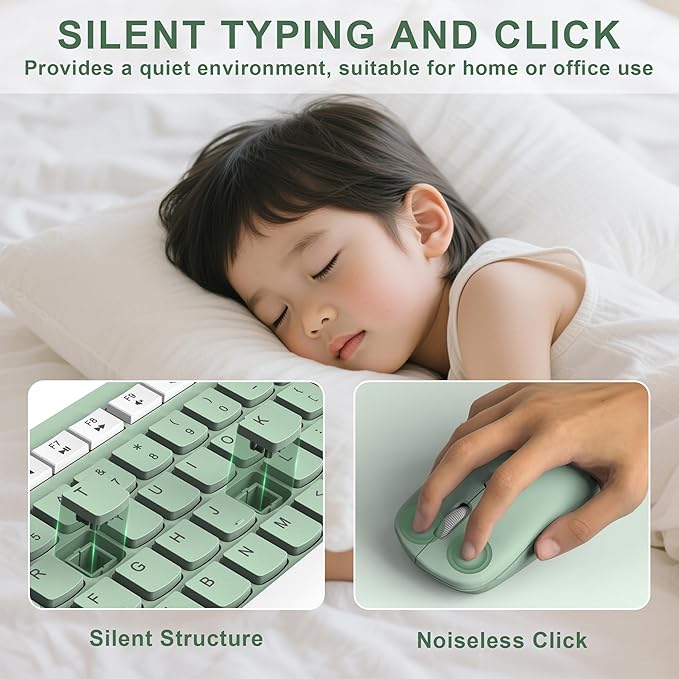 Wireless Keyboard and Mouse Combo, 2.4G Full Size Silent Keyboard - Image 3