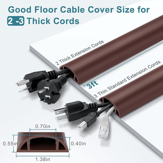 Cord Hider Floor, Cord Protector Floor Extension Cable Cover, Soft PVC Wire - Image 2