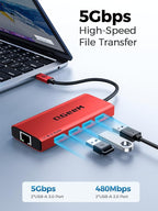 QGeeM USB C Hub Ethernet, 9 in 1 USB Type C Hub HDMI Multi-Port Converter - Image 4