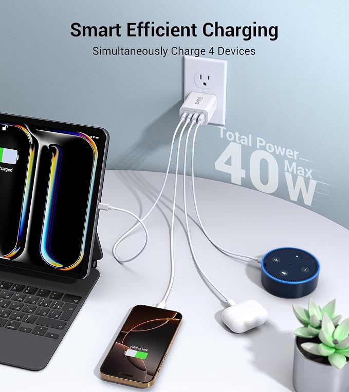 40W USB C Charger Cube, 4-Port PD+QC Power Adapter Multiport Brick Type C Box - Image 2