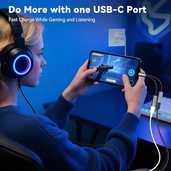 2PCS USB C Headphone Splitter, CCZ CA01 USB C to Type C Headphone Jack and - Image 3