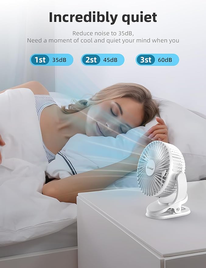 usb Personal Clip on Fan 2400mAh Battery Operated 6in, Type C, 3 Speed - Image 3