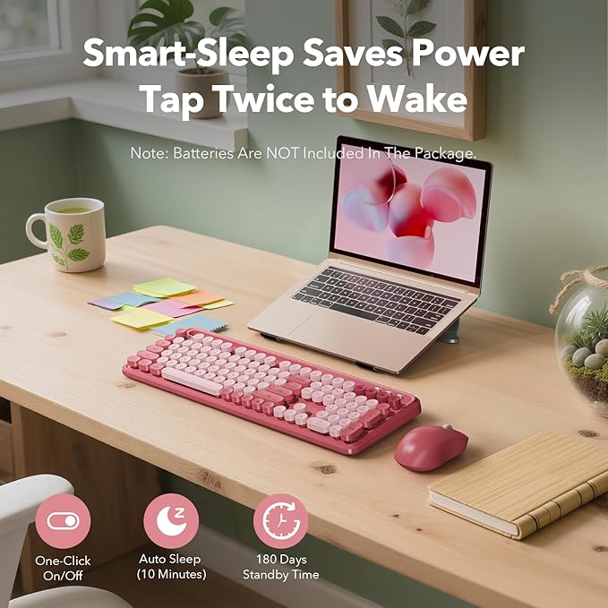 Wireless Keyboard and Mouse Combo, Cute Full-Size Typewriter-Style Keyboard - Image 5