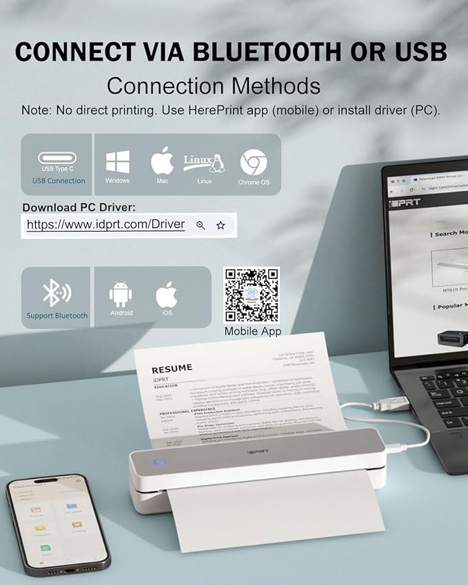 Inkless Portable Printer for Travel, 300DPI Wireless Thermal Printer Support - Image 4