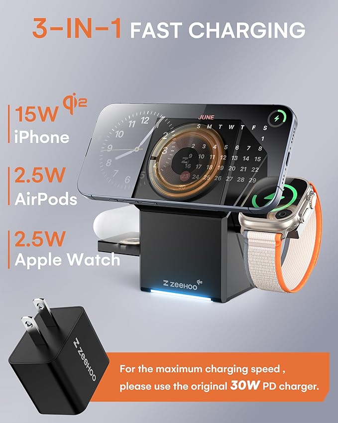 ZEEHOO iPhone Charging Station, 3 in 1 Charging Station - Image 3