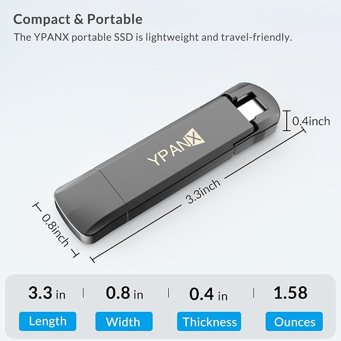 YPANX 256GB Pro Portable SSD, 1000MB/s Speed, USB 3.2 Gen 2 + Type C Dual-Port - Image 2