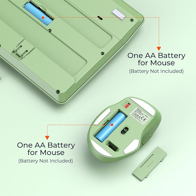 MEETION Green Wireless Keyboard and Mouse, Full-Sized Cordless Keyboard - Image 3