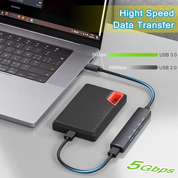USB C Hub with USB C Powered/Data Port, USB Extender - Image 4