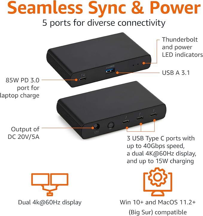 Amazon Basics Thunderbolt4/USB4 Docking Station, 3X Downstream TBT4, 1xUSB A 3.1 - Image 2